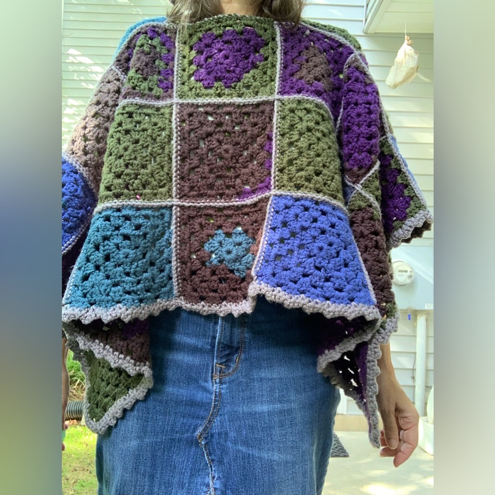 Handmade Crochet Poncho Jewel Tone